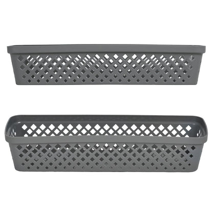 Glad - Juego de cestas de almacenamiento de plástico, bandejas multiusos, contenedores de despensa de cocina y contenedores de baño, paquete de 6 organizadores estrechos, color gris