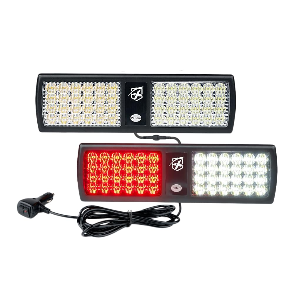Xprite Luces estroboscópicas duales blancas/rojas visera LED, luz advertencia peligro parabrisas protector solar vehículos aplicación ley, bomberos emergencia, camiones vehículos POV
