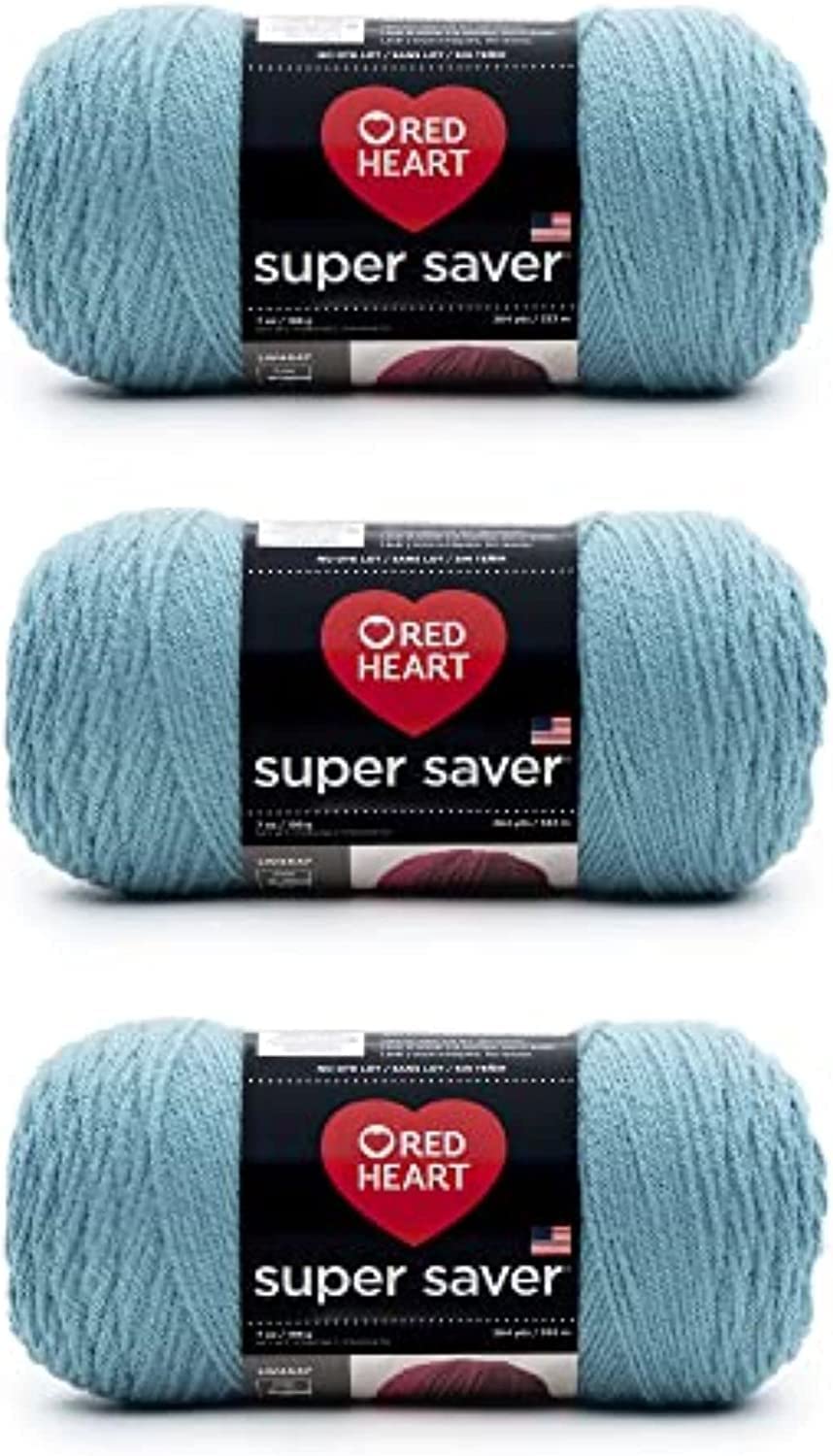 Red Heart Super Saver Estambre Acrílico, Varios Colores - Country Blue - Paquete de 3