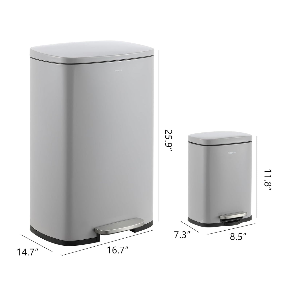 happimess HPM1006I Connor - cubeta de basura rectangular de 13 galones con tapa de cierre suave y mini bote de basura gratuito, resistente a las huellas dactilares, moderno, minimalista para el hogar,