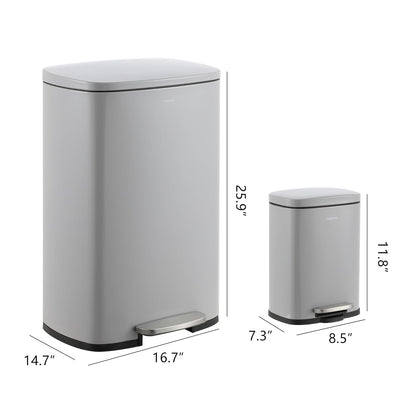 happimess HPM1006I Connor - cubeta de basura rectangular de 13 galones con tapa de cierre suave y mini bote de basura gratuito, resistente a las huellas dactilares, moderno, minimalista para el hogar,