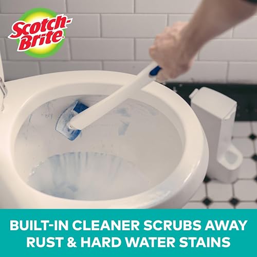 Scotch-Brite Disposable Toilet Scrubber Cleaning System with Built-in Bleach Alternative Cleaner, Easily Scrubs Under the Rim, 1-Handle with Storage Caddy + 5-Disposable Refills