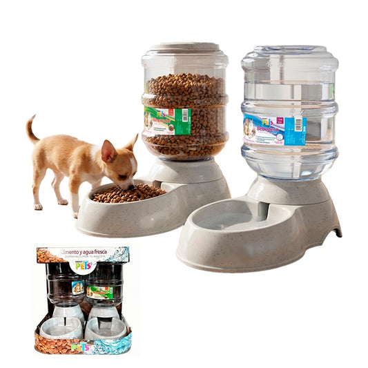 Fancy Pets Kit Alimentador y Bebedero Automático para Perro por Gravedad 2.3 kg Croquetas + 3.8 L Agua Comedero y Dispensador Antiderrapante