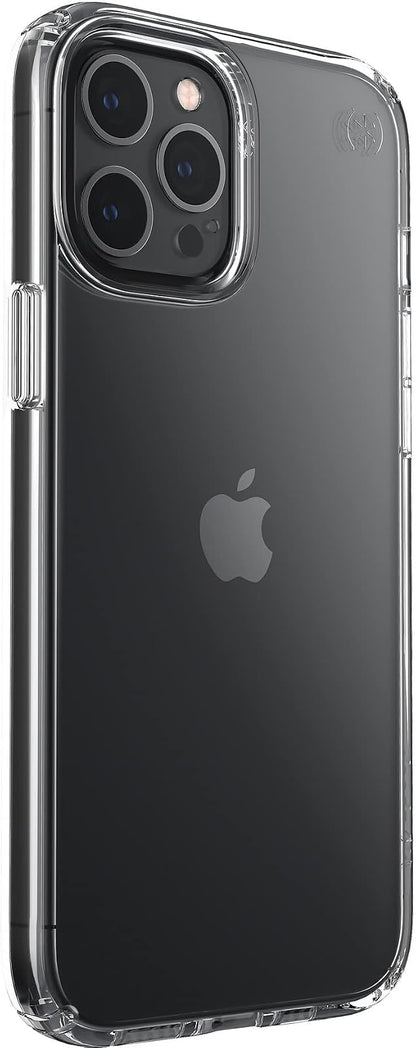 Speck Presidio Perfect Clear Funda Compatible con iPhone 12 Pro MAX, Protección Caídas 4 m, Bisel Elevado, Antimicrobiana - Transparente