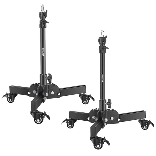 NEEWER Pack de 2 Soportes Luz Alta Resistencia con Ruedas, Altura Máx 2.4 Pies, Trípode Plegable Tomas Angulo Bajo, Soporte Iluminación para Softbox, Monobloques y Otros Equipos Fotográficos, ST72