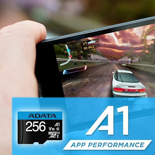 ADATA 256 GB Tarjeta de Memoria Micro SDXC con Adaptador Color Negro con Azul A1 (Clase 10)