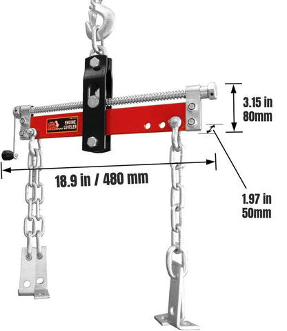 Big Red Grande Red T32100 Torin Grúa Accesorio de la Tienda de alzamiento Acero 3 Posiciones nivelador de Motor con Mango Ajustable, Capacidad de 3/4 toneladas, Rojo, Negro