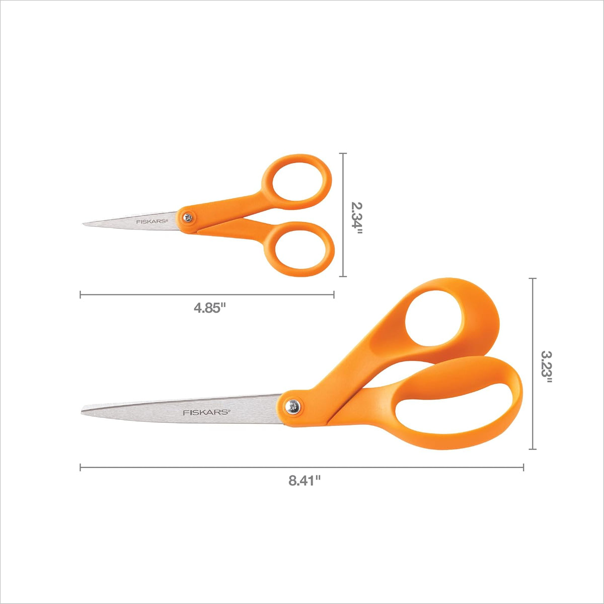Fiskars - Juego de 2 tijeras originales con mango naranja, micro punta de 5 pulgadas y tijeras de acero inoxidable de 8 pulgadas, suministros de papel y tela para oficina, artes y manualidades, color