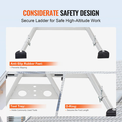 VEVOR Estabilizador de Escalera Soporte de Escalera Extensible con Patas Ajustables Accesorios de Escalera de Pared Resistentes para Canalones de Techo Patas de Goma Antideslizantes Carga de 150kg