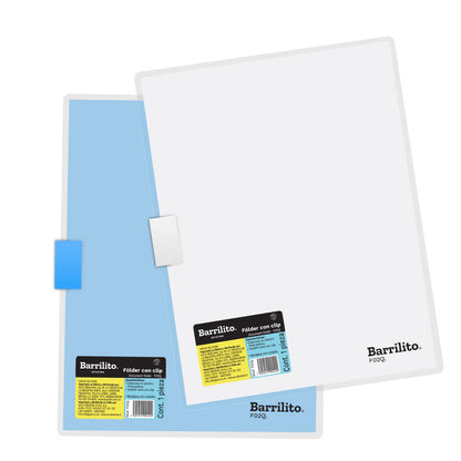 Barrilito Fólder Plástico Carta con Clip. Azul y Blanco. 24 pzas. F02Q