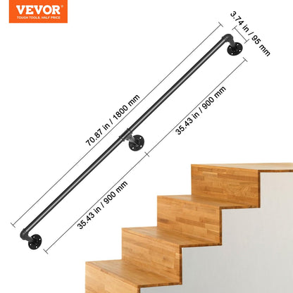 VEVOR - Pasamanos para escaleras de tubo, pasamanos para escaleras de 6 pies, capacidad de carga de 420 libras, pasamanos de tubería industrial con soporte de montaje en pared, barandillas de pared de