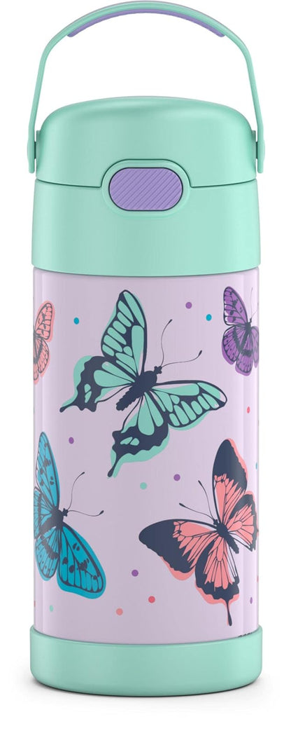 Thermos Funtainer Botella Térmica Infantil con Popote, Acero Inoxidable - 0.4 Litros - Mariposa Frenzy