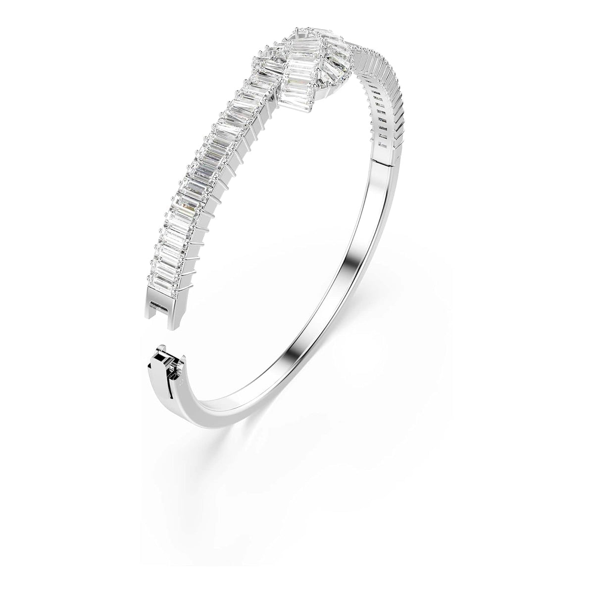 Swarovski Brazalete Matrix, Talla baguette, Nudo, Blanco, Baño de rodio