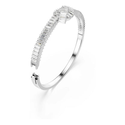 Swarovski Brazalete Matrix, Talla baguette, Nudo, Blanco, Baño de rodio