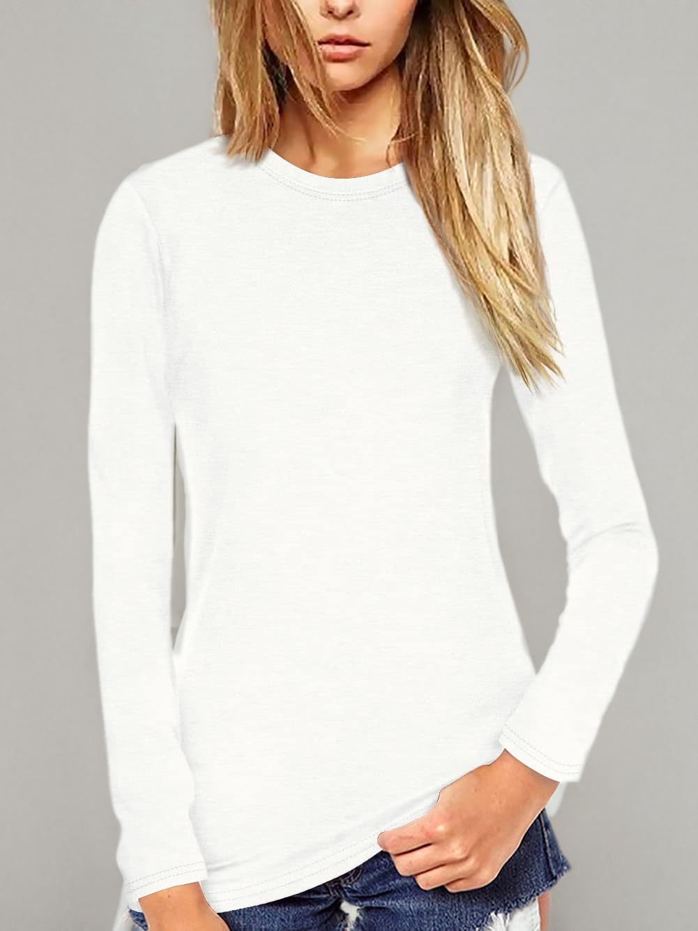 Beluring - Camisa de Manga Corta para Mujer, Cuello Redondo, Suave, Larga