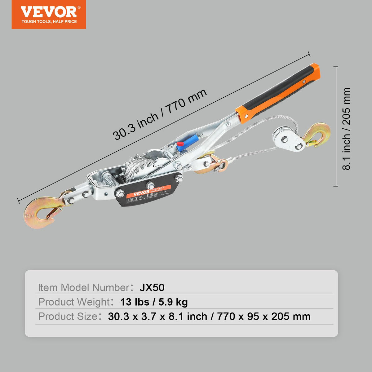VEVOR Cabrestante de Trinquete Manual Tracción Carga Máxima de 5 T Cable de 3,5 m con 3 Ganchos Herramienta de Tracción con Dos Engranajes para Mover Barcos, Artículos, Transportar Troncos