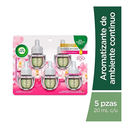 Air Wick Repuestos Para Aromatizante De Ambiente Continuo, Aroma Magnolia & Cherry Blossom, 5 Piezas de 20 ml c/u