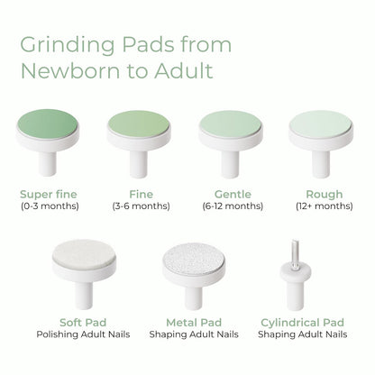 Momcozy Lima de Uñas Eléctrica Recargable para Bebé, Cortaúñas Infantil con Luz Nocturna, 7 Cabezales de Repuesto, Color Verde
