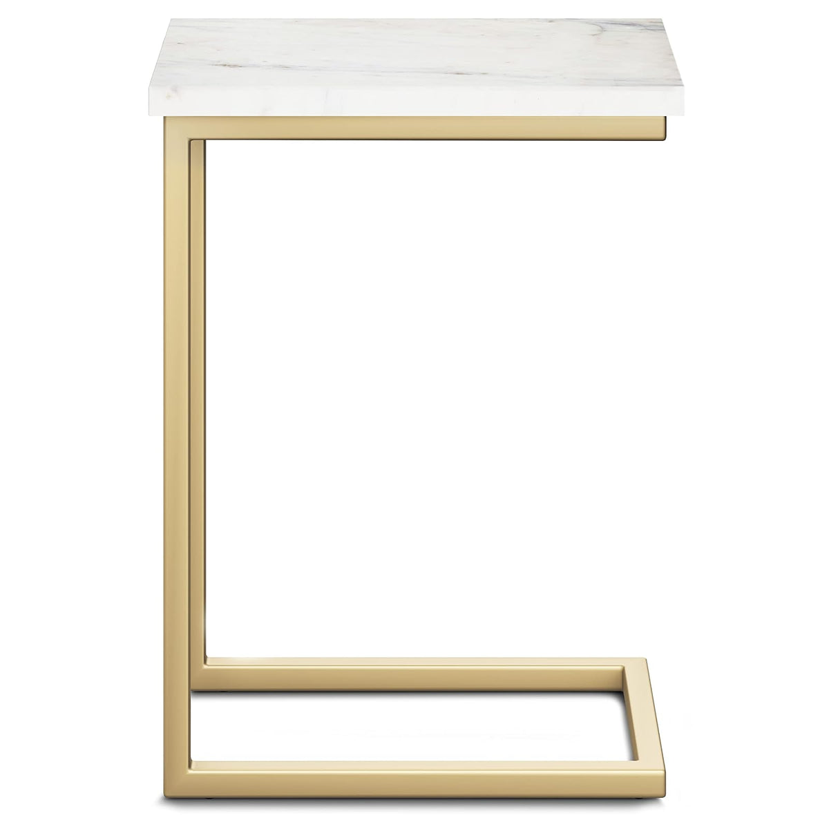 SIMPLIHOME Skyler - Mesa Auxiliar de Metal de 18 Pulgadas de Ancho en Blanco y Dorado, en Forma de C con Parte Superior de mármol Genuino para Sala de Estar, recámara u Oficina en casa