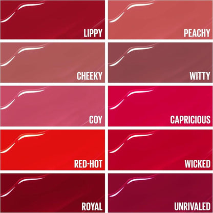 Maybelline New York Kit 4 Pack Superstay Vinyl Ink Coy + Cheeky + Royal + Lippy Labiales líquidos de larga duración