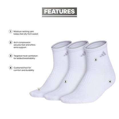 adidas Cushioned Quarter Socks (3-pair) Over the Ankle Fit With Arch Compression Calcetín de cuarto Mujer