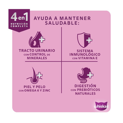 Whiskas Alimento Seco para Gatos Adultos 4 en 1, 100% Nutrición Completa y – Sabor Carne 3kg