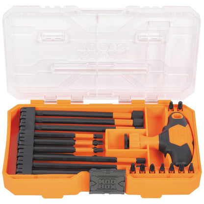 Klein Tools 33804 ProFlex Juego de mango en T intercambiable con clasificación de impacto con zona de torsión, soporte magnético para brocas, SAE, métrico, TORX, 23 piezas