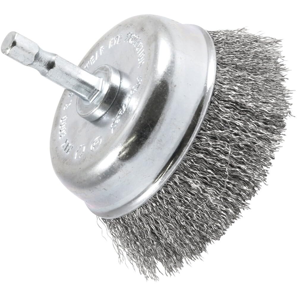 Forney 72732 Wire Cup Brush, Fine Crimped with 1/4-Inch Hex Shank, 3-Inch-by-.008-Inch
