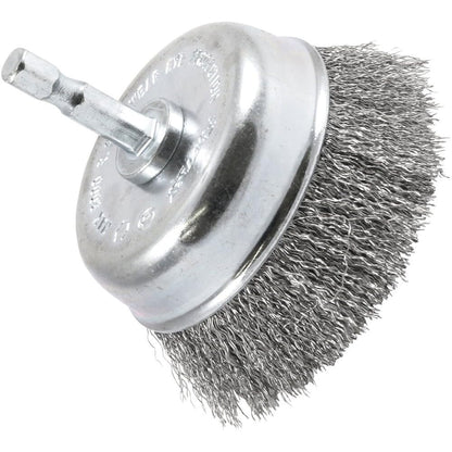 Forney 72732 Wire Cup Brush, Fine Crimped with 1/4-Inch Hex Shank, 3-Inch-by-.008-Inch