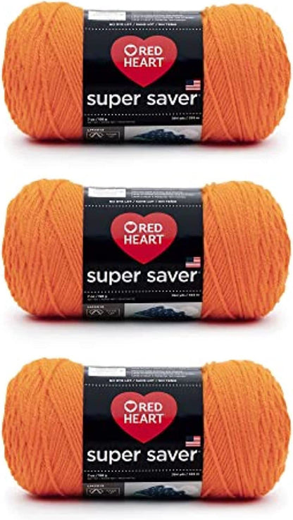 Red Heart Super Saver Estambre Acrílico, Varios Colores - Pumpkin - Paquete de 3