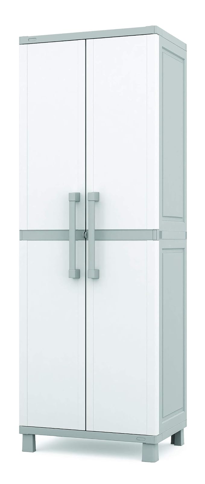 Keter - Armario de Almacenamiento con Puertas y estantes para Herramientas y organización del hogar, Grande, Blanco y Gris
