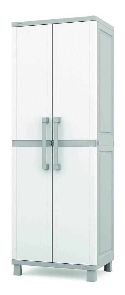 Keter - Armario de Almacenamiento con Puertas y estantes para Herramientas y organización del hogar, Grande, Blanco y Gris