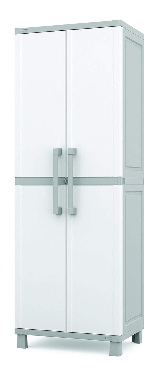 Keter - Armario de Almacenamiento con Puertas y estantes para Herramientas y organización del hogar, Grande, Blanco y Gris
