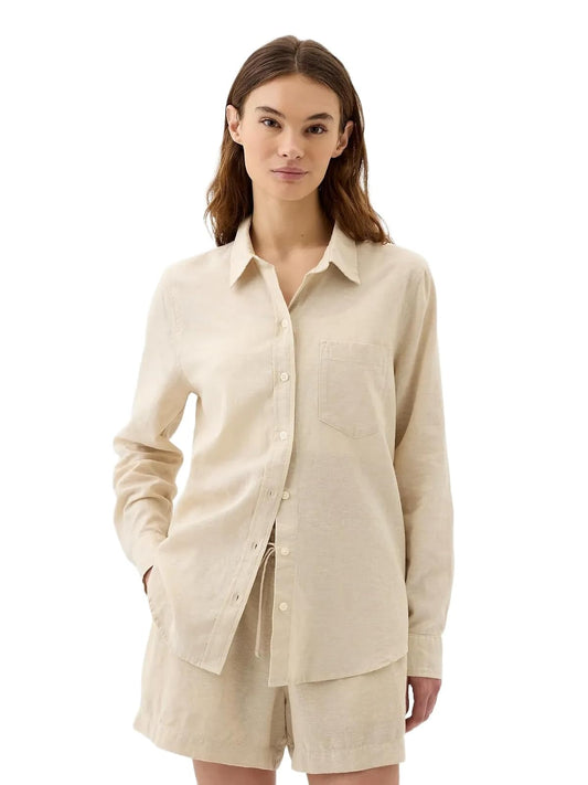 Gap Camisa de Lino fácil Camisa Abotonada para Mujer