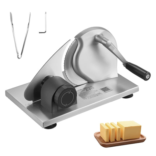 VEVOR Máquina de Cortar Pan Manual Grosor Ajustable de 0 a 15 mm, Rebanadora de Pan con Manivela, Cuchilla de Acero Inoxidable Microdentada, para Cocina, Panadería, Fiestas, 310 x 255 x 190 mm