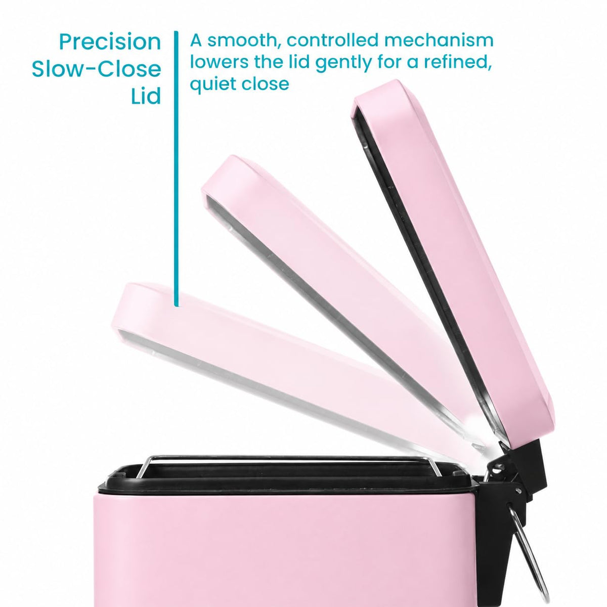 Home Zone Living - cubeta de basura pequeño de 1.3 galones con tapa y pedal, papelera de acero inoxidable con diseño delgado para el hogar y la oficina, color rosa mate, 5 litros