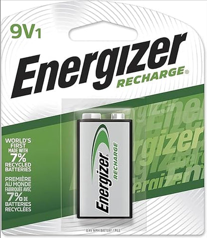 Energizer - Pila Recargable 9V, Recharge, NiMH, 1 Pieza | 8.4V NiMH, hasta 1,000 recargas, para detectores de humo, micrófonos y radios, ahorro a largo plazo