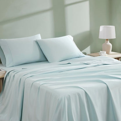 Linen Closet Juego de Sábanas de Algodón Orgánico 300 Hilos, King, Blanco Ártico - Doble - Aqua