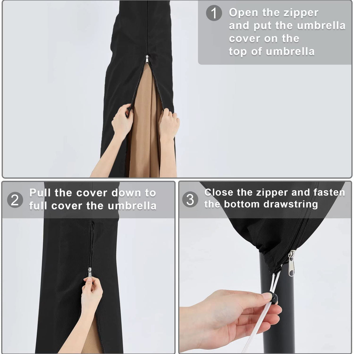 ABCCANOPY Fundas de Paraguas Compensadas, Impermeable, para sombrilla de Patio de 8 pies a 10 pies, Paraguas voladizo para Mercado al Aire Libre con Cremallera, Color Negro