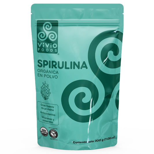 Vivio Foods, Spirulina Orgánica En Polvo, 200 gramos