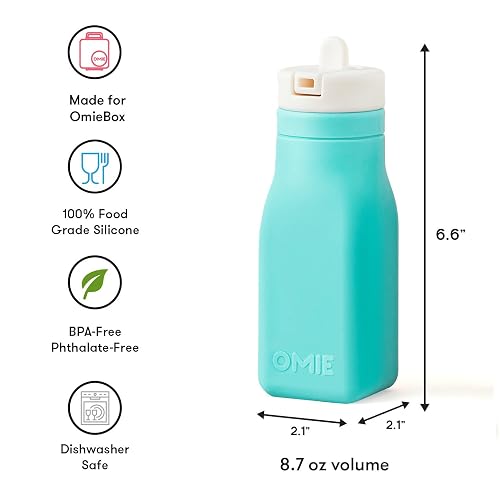 Omielife Botella de agua de silicona reutilizable, parte superior de popote, sin BPA y sin ftalatos, a prueba de fugas, OMSILC502, verde azulado