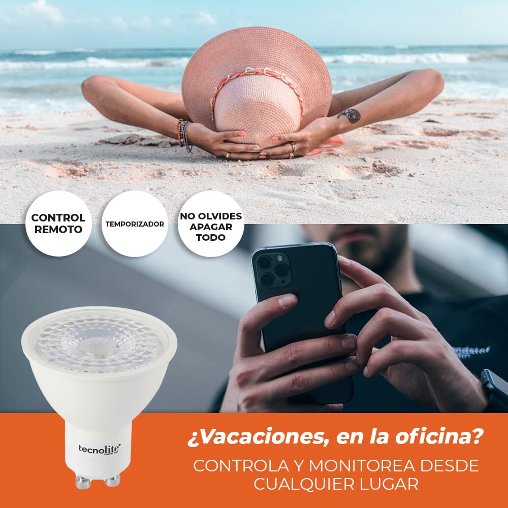 Tecnolite Connect Foco GU10 Inteligente Led, Beam Smart, 5 W, Conexión Wifi, Luz CCT Atenuable, Compatible con Tecnolite Connect App Compatible con Alexa, Contenido 1 Lámpara Inteligente