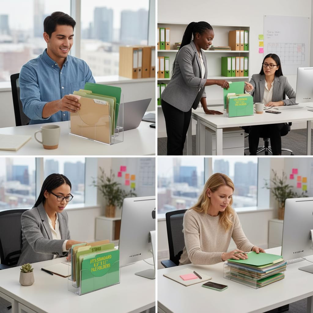 Azar Displays 250099 - Soporte organizador de pared de computadora con divisores para folletos y archivos, soporte de archivo acrílico, transparente