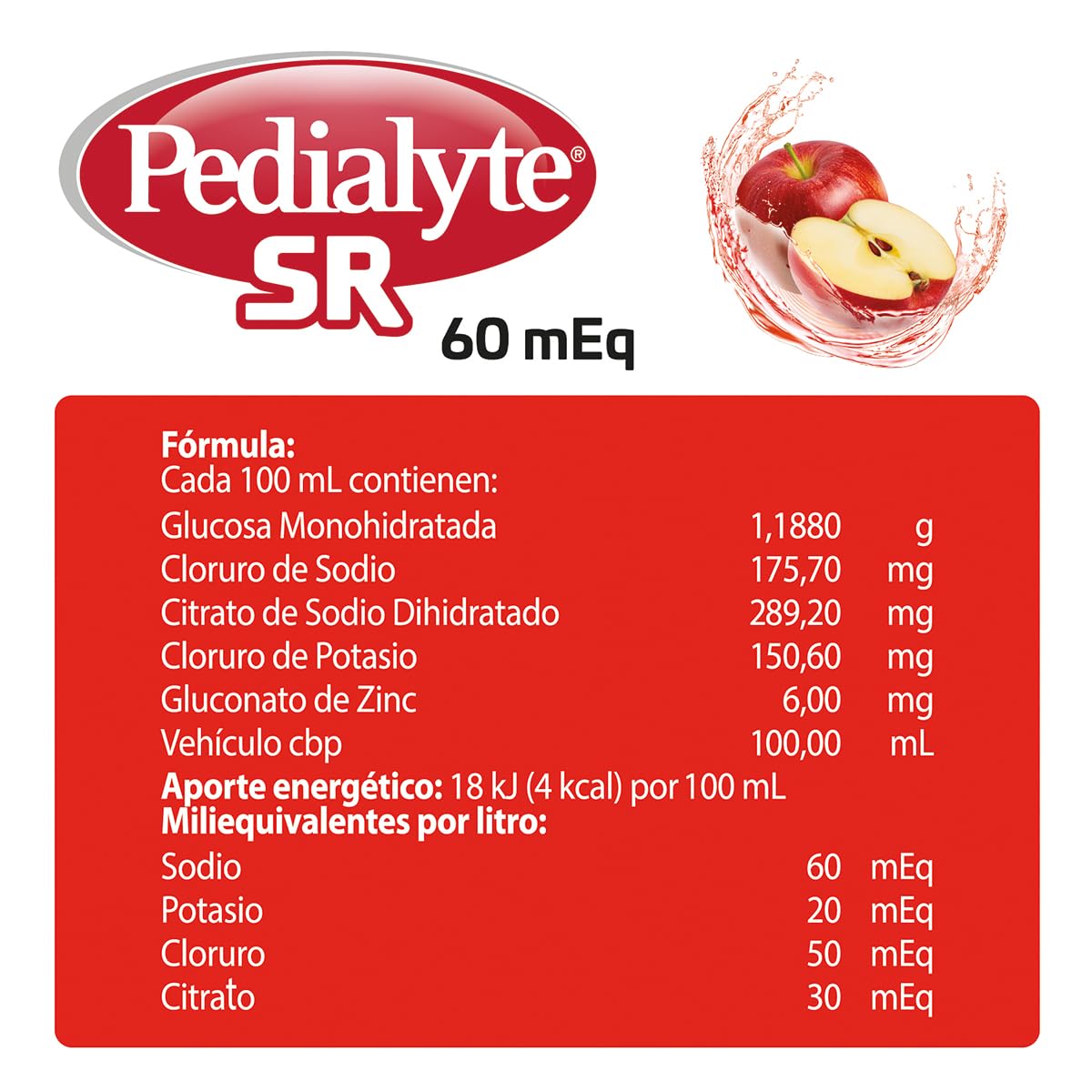 Pedialyte - Electrolitos Orales, 60 mEq, Solución Oral Sabor Manzana 500 ml - Caja con 12 piezas, Auxiliar en la Deshidratación por Diarrea, Vómito y Ejercicio