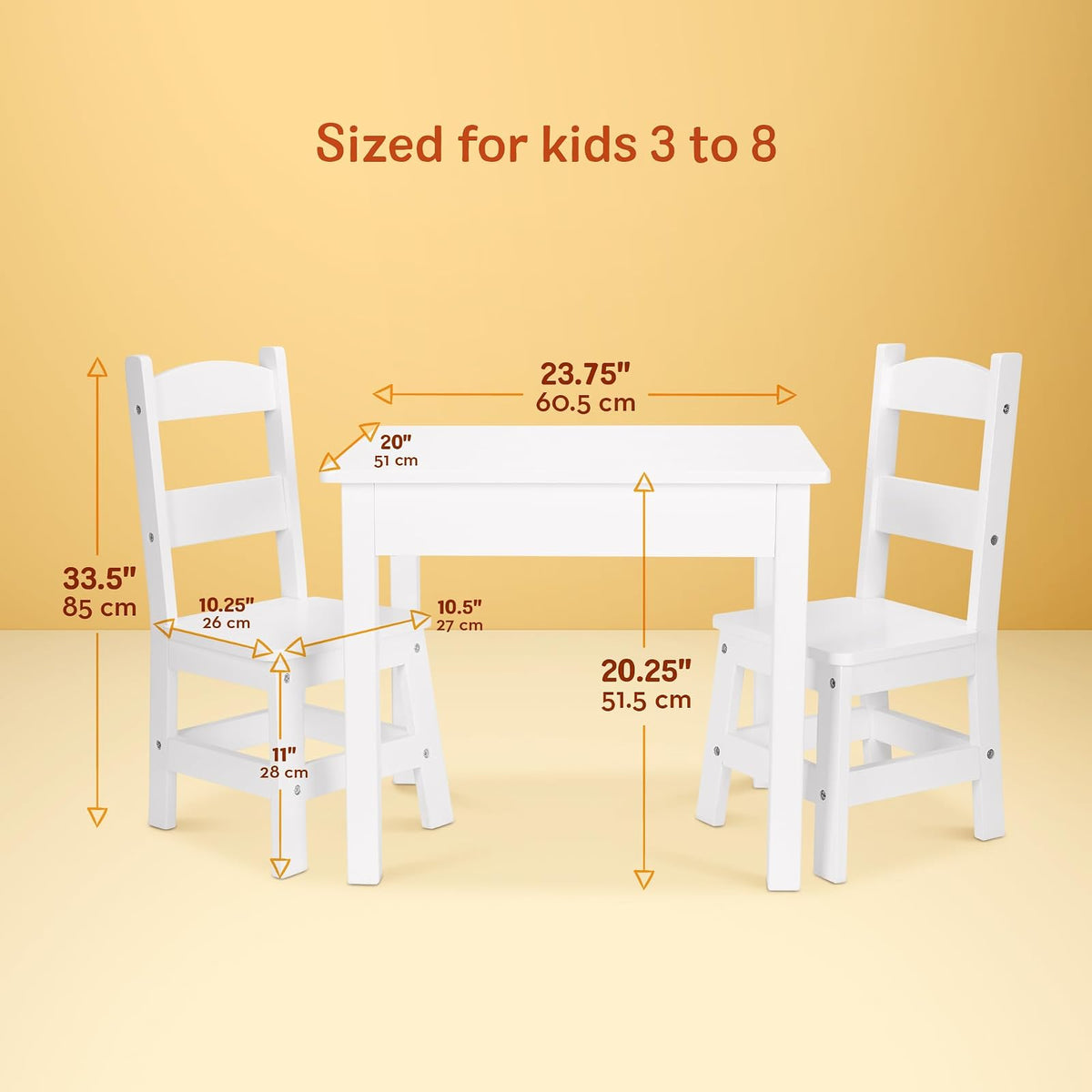 Melissa & Doug Mesa y sillas de madera sólida, construcción robusta de madera, capacidad de 150 lbs (68 kg), fácil de armar, juego de 3 piezas, 50.8 cm ancho x 59.69 cm H x 52.07 cm largo