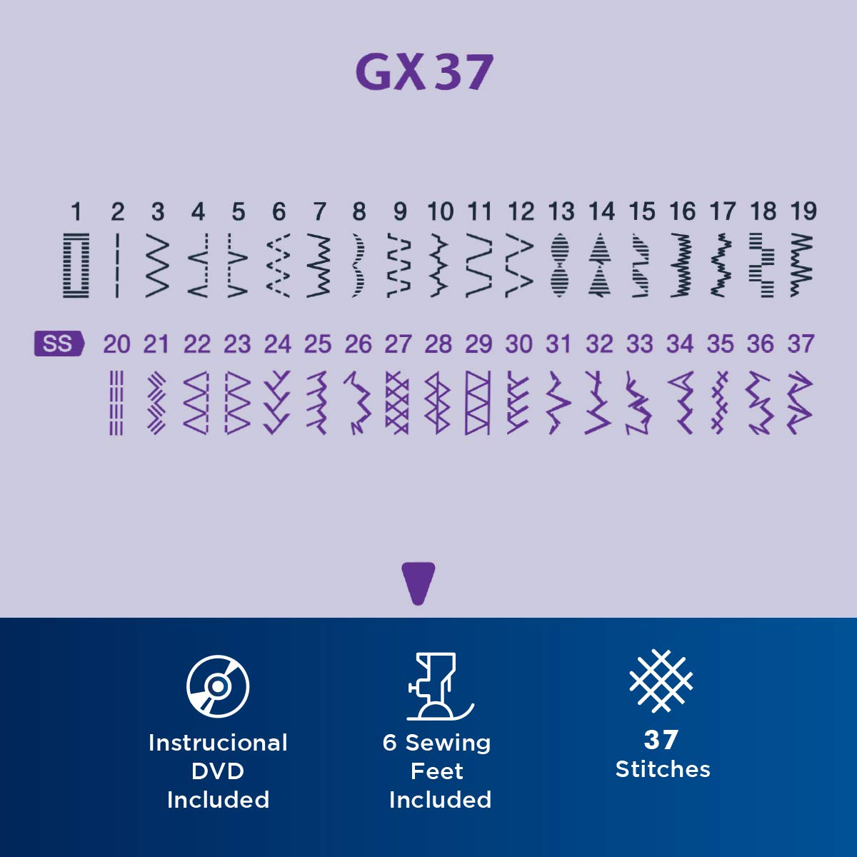 BROTHER - Máquina de coser GX37, ligera y con todas las funciones, con 37 puntadas integradas y ojal de tamaño automático de 1 paso