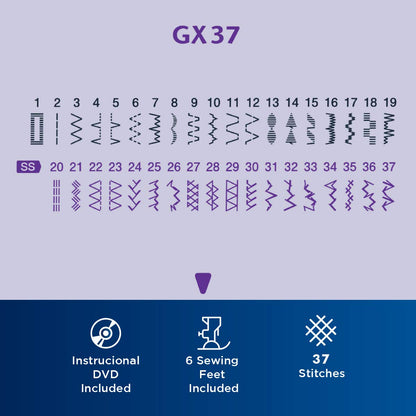 BROTHER - Máquina de coser GX37, ligera y con todas las funciones, con 37 puntadas integradas y ojal de tamaño automático de 1 paso