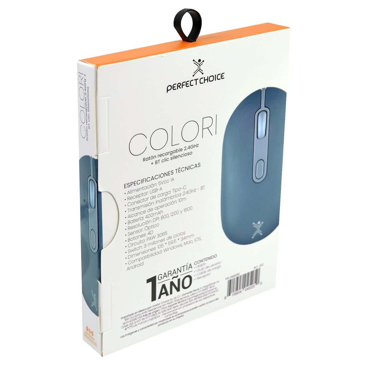 PERFECTCHOICE Mouse Recargable 2.4GHz Bluetooth Clic Silencioso Colori (Azul)