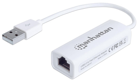 Manhattan Adaptador USB a Ethernet RJ45 10/100 Mbps, Cable Red USB, Instalación Automática, Compatible con Laptop y PC, Bajo Consumo 506731