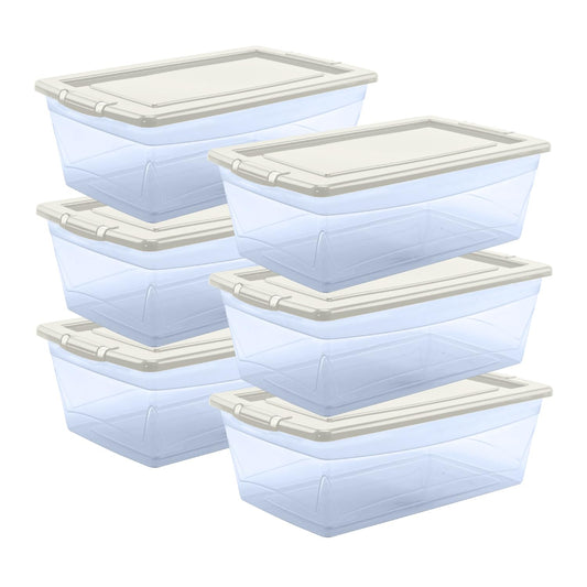 Guateplast Contenedores de Almacenamiento de Plástico 6Qt | Juego de 6 contenedores, 6 litros, color marfil, con tapa, apilables